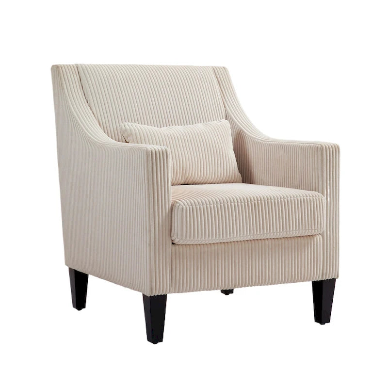 Fauteuil moderne beige de 68 cm avec accoudoirs incurvés et pieds en bois d'hévéa pour salon