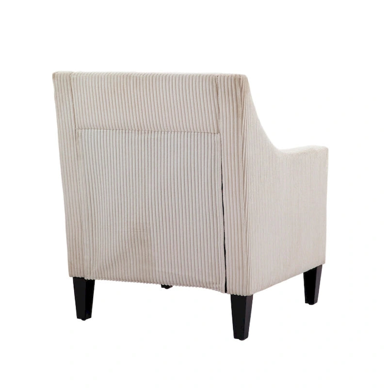 Fauteuil moderne beige de 68 cm avec accoudoirs incurvés et pieds en bois d'hévéa pour salon