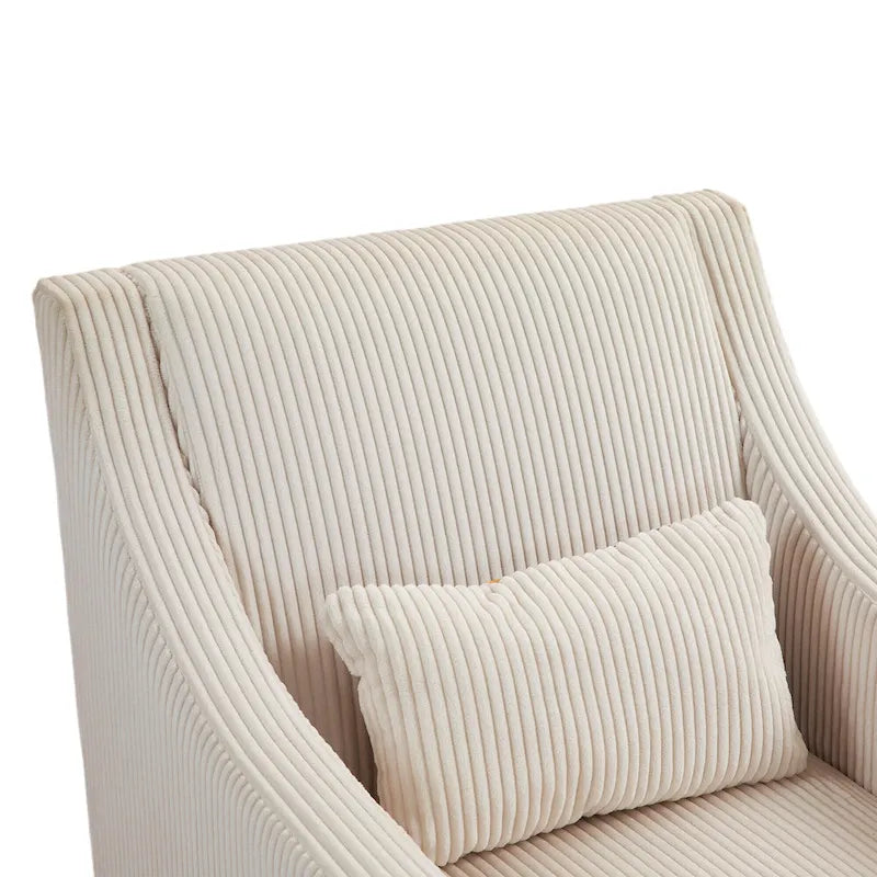 Fauteuil moderne beige de 68 cm avec accoudoirs incurvés et pieds en bois d'hévéa pour salon