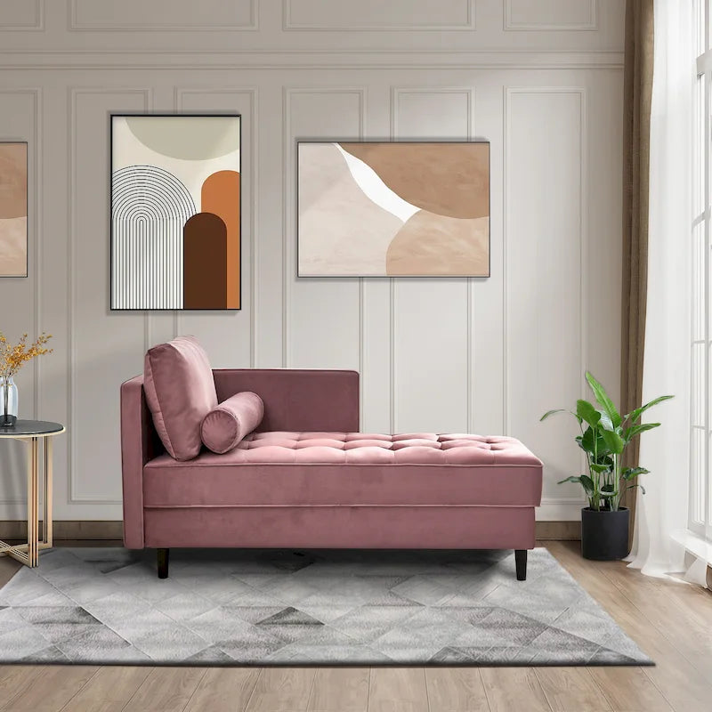 Chaise longue capitonnée en velours rose 64