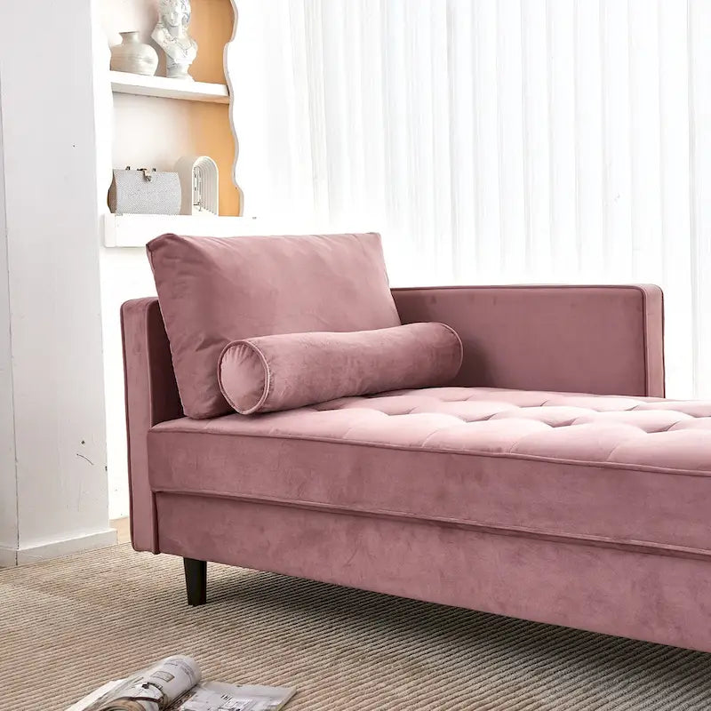 Chaise longue capitonnée en velours rose 64