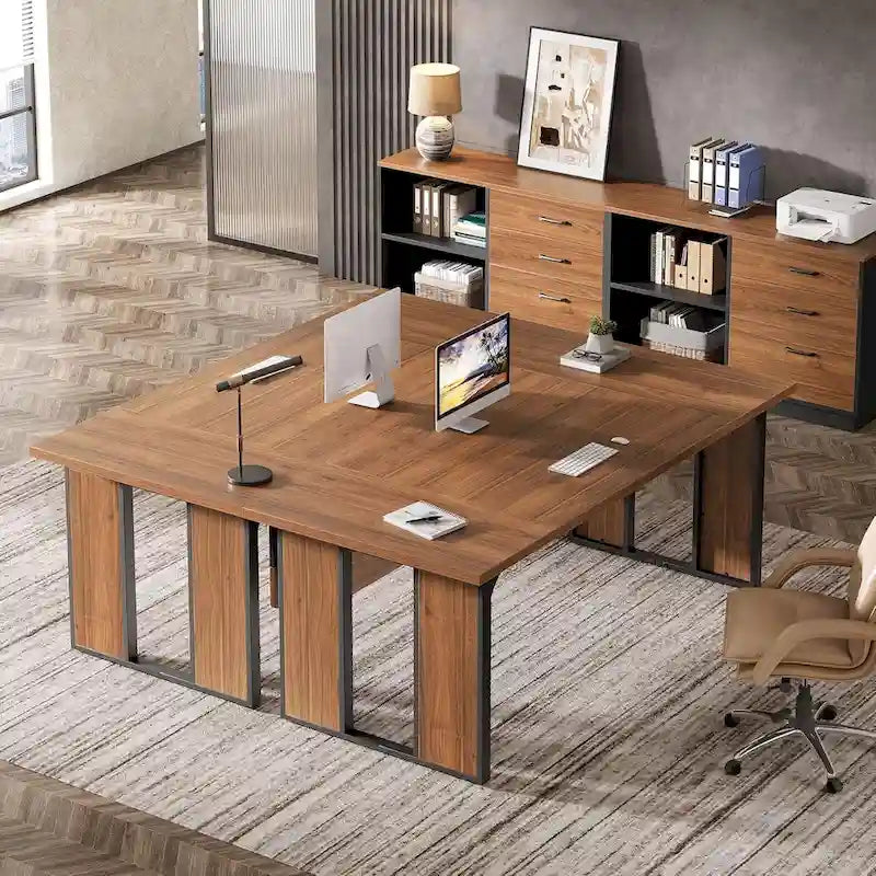 Bureau en L avec caisson de rangement de 47 pouces – Meuble en bois pour bureau à domicile