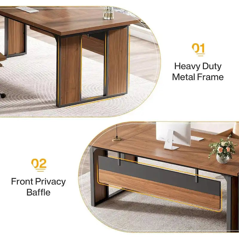 Bureau en L avec caisson de rangement de 47 pouces – Meuble en bois pour bureau à domicile