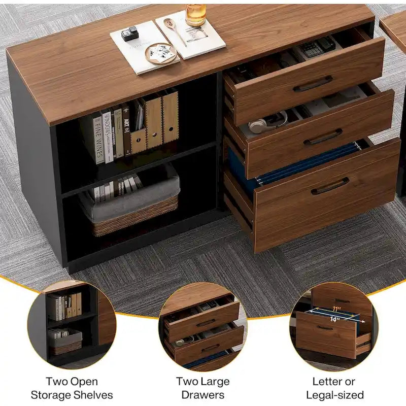Bureau en L avec caisson de rangement de 47 pouces – Meuble en bois pour bureau à domicile