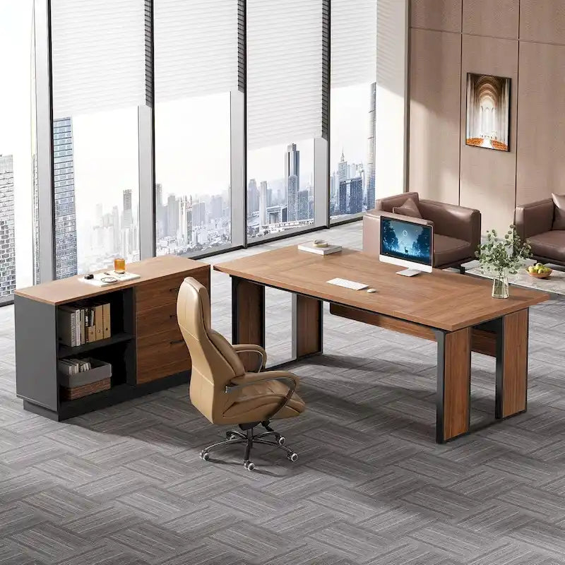Bureau en L avec caisson de rangement de 47 pouces – Meuble en bois pour bureau à domicile