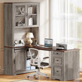 Bureau d'angle d'ordinateur de style ferme avec étagères et tiroirs