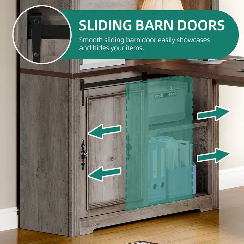 Bureau d'angle d'ordinateur de style ferme avec étagères et tiroirs