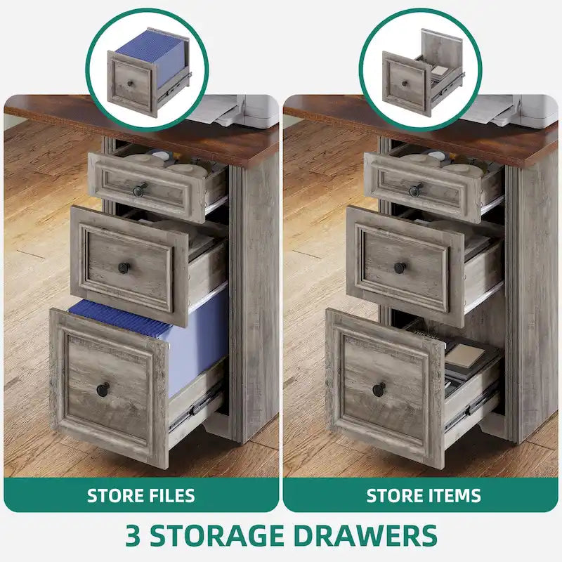 Bureau d'angle d'ordinateur de style ferme avec étagères et tiroirs