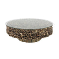 Driftwood Handmade Collage and Pedestal Base Coffee Table with Tempered Glass Top - Brown - Roche River Decor