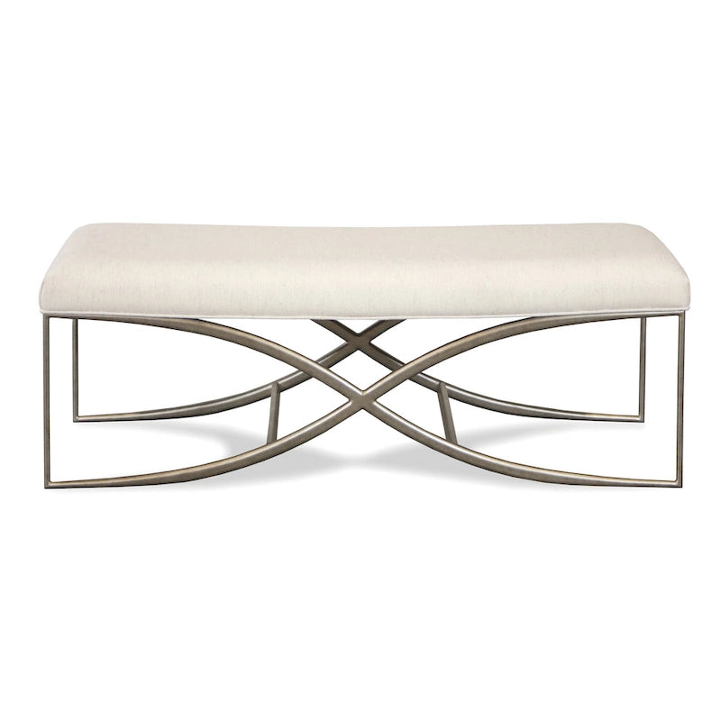 Banc rembourré avec cadre en métal, couleur champagne