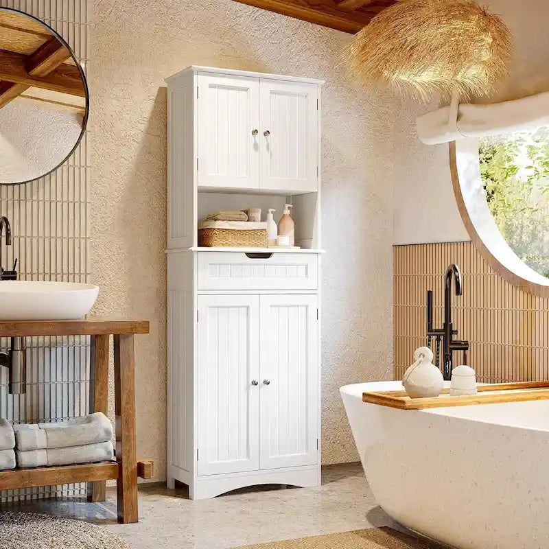 Meuble de cuisine/rangement de salle de bain sur pied, blanc brillant