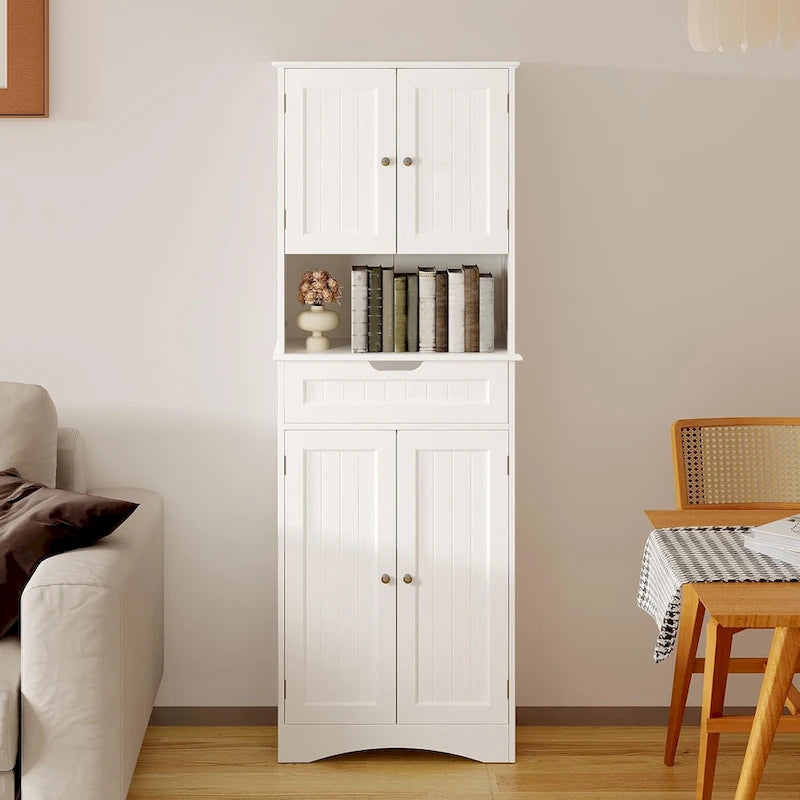 Meuble de cuisine/rangement de salle de bain sur pied, blanc brillant