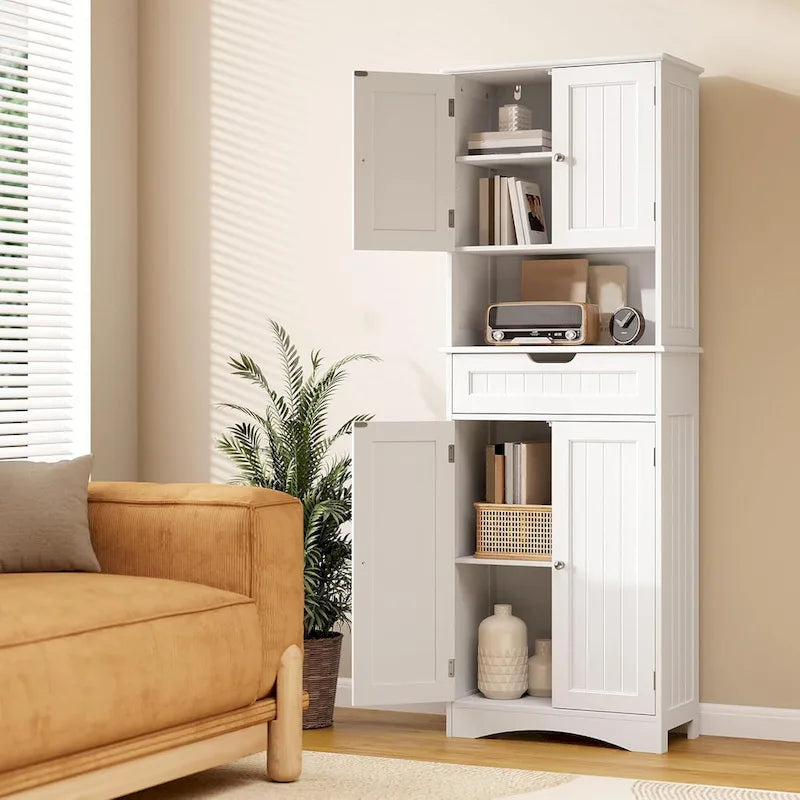 Meuble de cuisine/rangement de salle de bain sur pied, blanc brillant