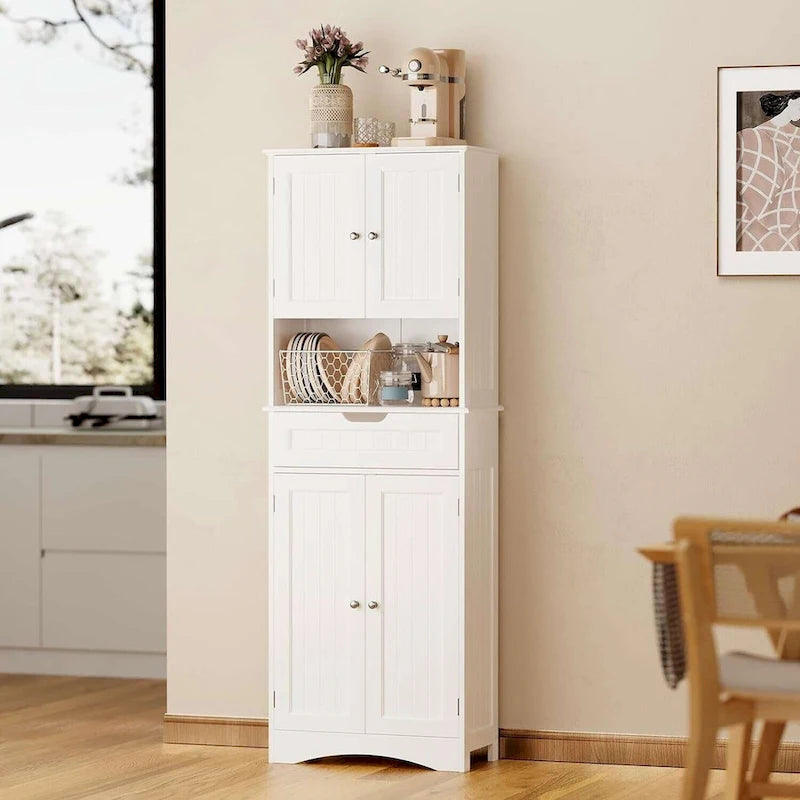 Meuble de cuisine/rangement de salle de bain sur pied, blanc brillant