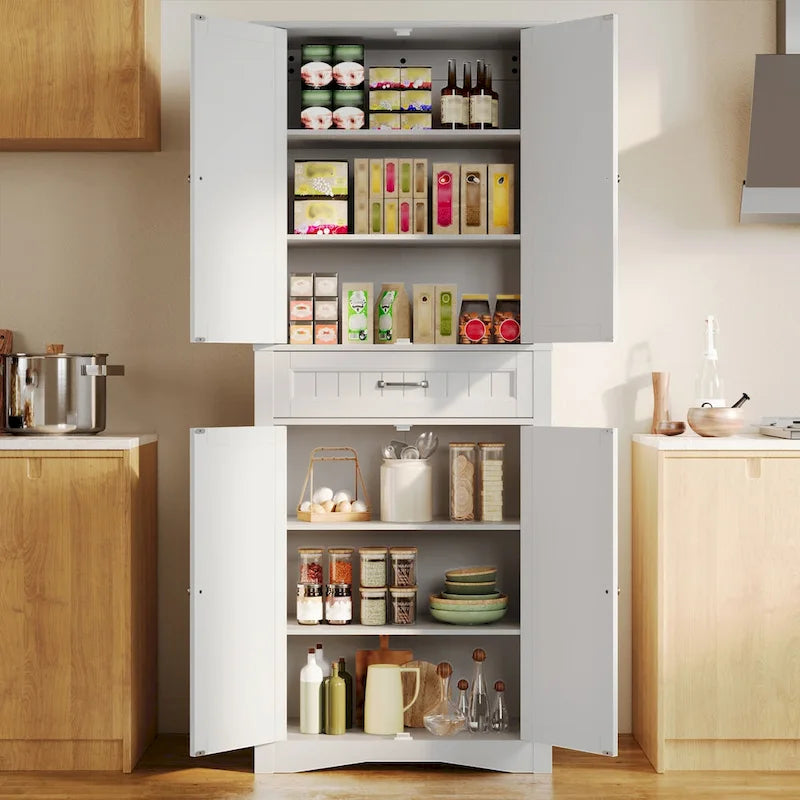 Meuble de cuisine/rangement de salle de bain sur pied, blanc brillant