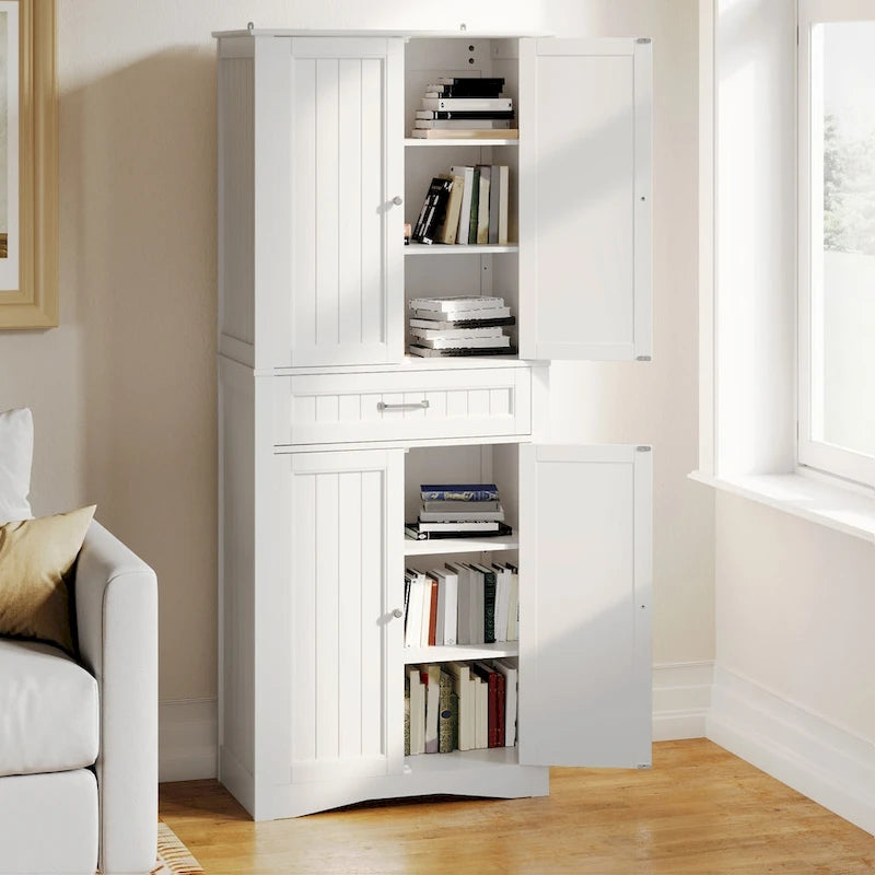 Meuble de cuisine/rangement de salle de bain sur pied, blanc brillant