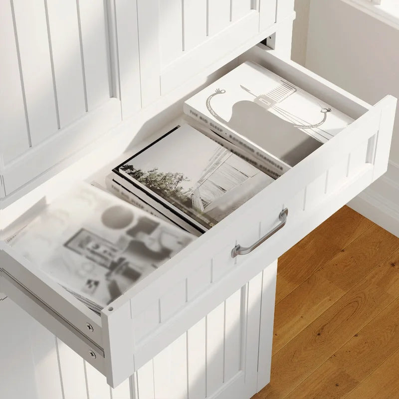 Meuble de cuisine/rangement de salle de bain sur pied, blanc brillant