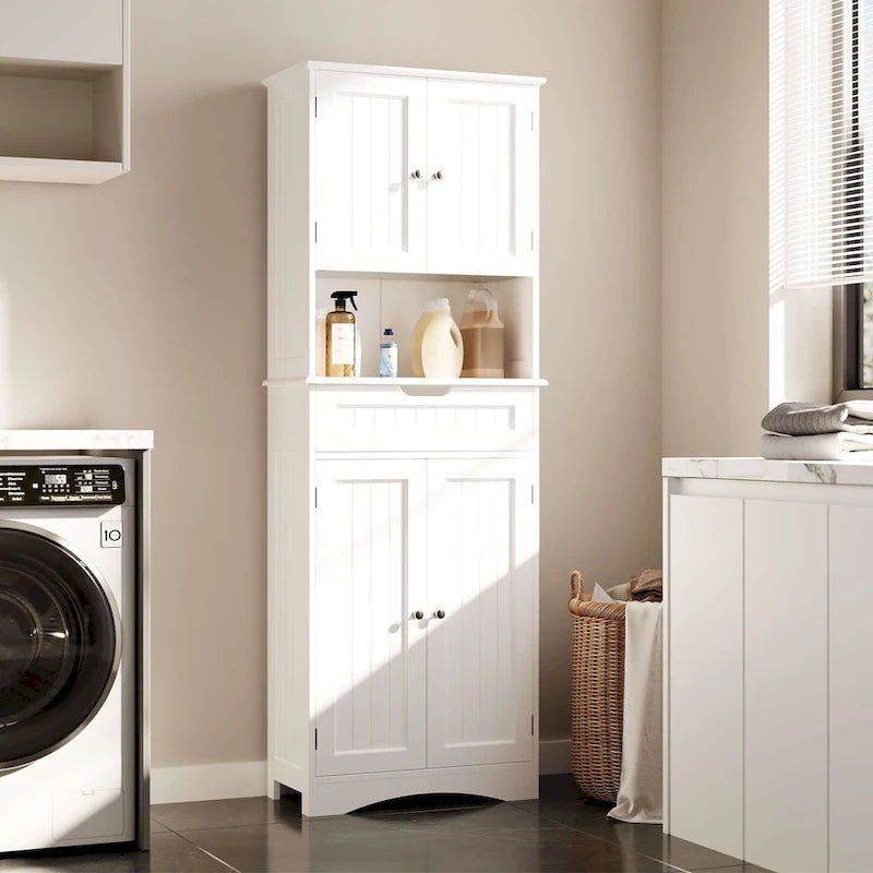 Meuble de cuisine/rangement de salle de bain sur pied, blanc brillant