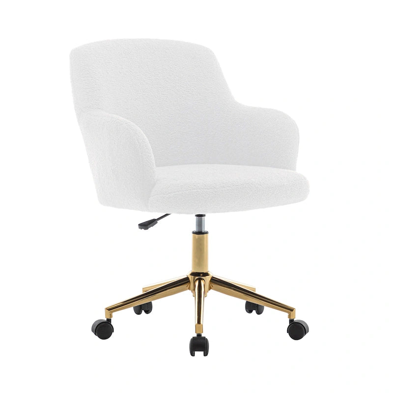 Chaise de bureau pivotante, tissu bouclette, pieds en chrome doré