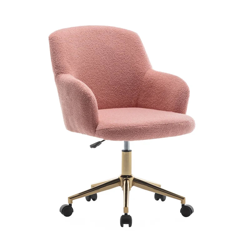 Chaise de bureau pivotante, tissu bouclette, pieds en chrome doré