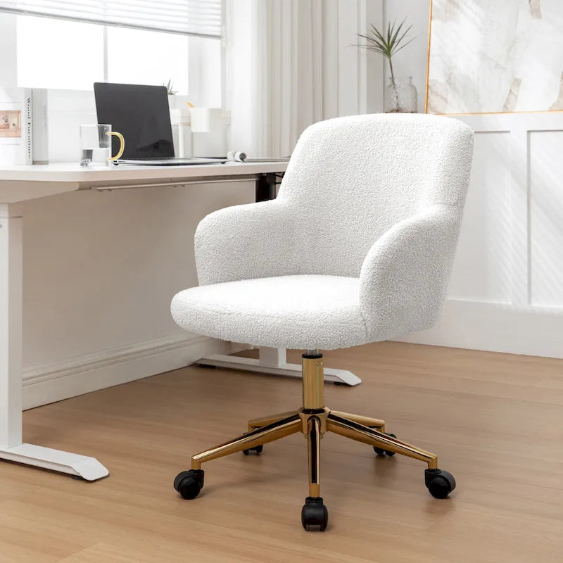 Porthos Home Tana Swivel Office Chair, Teddy Fabric, Gold Chrome Legs