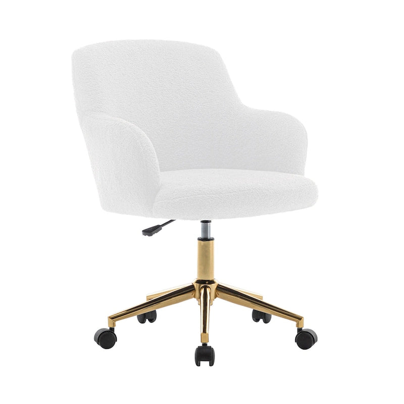 Chaise de bureau pivotante, tissu bouclette, pieds en chrome doré
