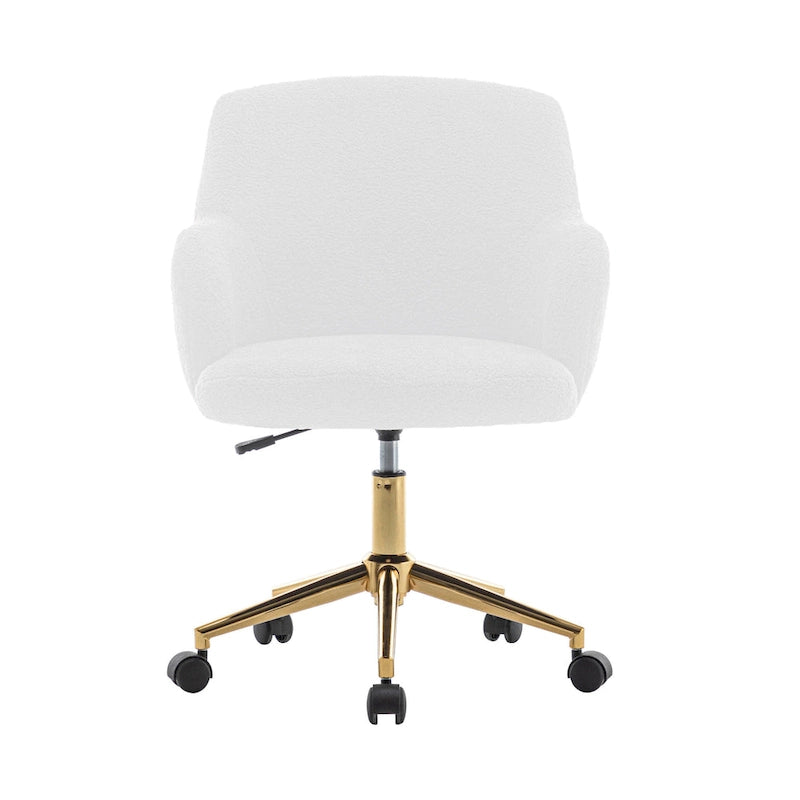 Chaise de bureau pivotante, tissu bouclette, pieds en chrome doré