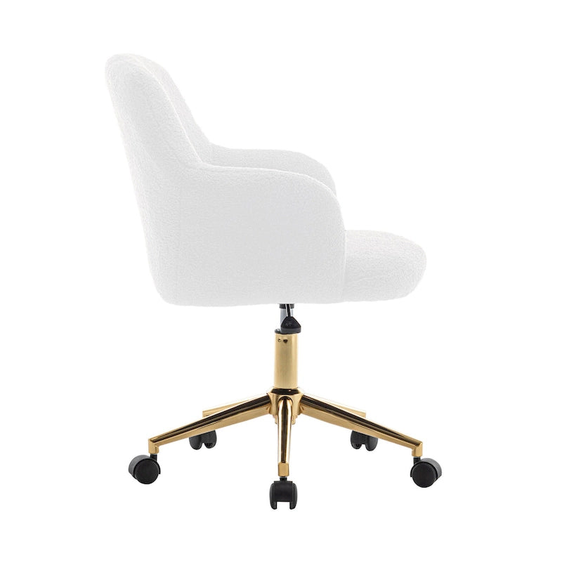 Chaise de bureau pivotante, tissu bouclette, pieds en chrome doré