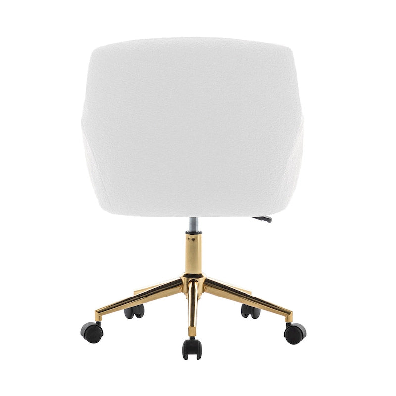 Chaise de bureau pivotante, tissu bouclette, pieds en chrome doré