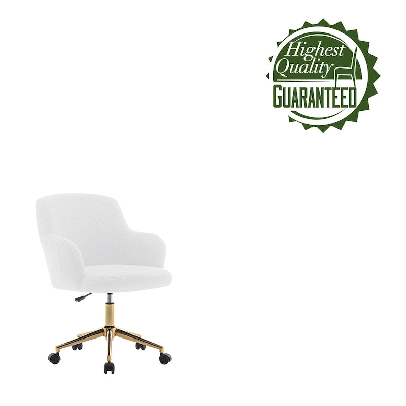 Chaise de bureau pivotante, tissu bouclette, pieds en chrome doré