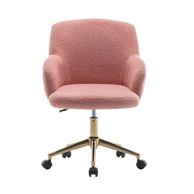 Chaise de bureau pivotante, tissu bouclette, pieds en chrome doré