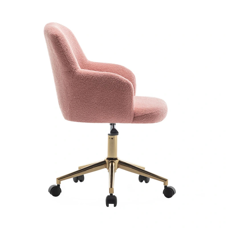 Chaise de bureau pivotante, tissu bouclette, pieds en chrome doré