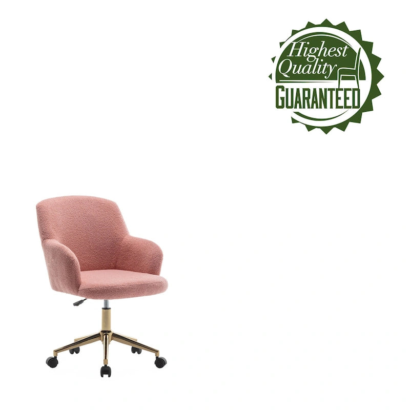 Chaise de bureau pivotante, tissu bouclette, pieds en chrome doré