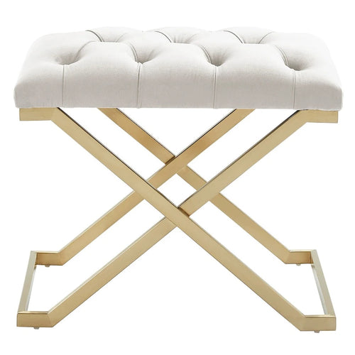 22 Ivory and Gold Contemporary Single Bench with Button Tufting