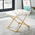Banc simple contemporain ivoire et or de 22 pouces avec capitonnage