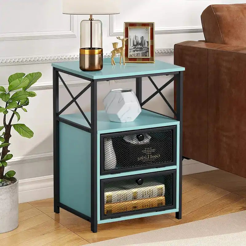 Table de chevet avec 2 tiroirs et étagère de rangement pour chambre, petites tables de chevet, table de chevet