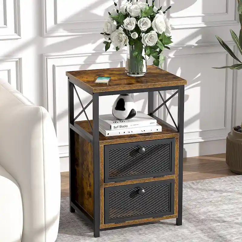 Table de chevet avec 2 tiroirs et étagère de rangement pour chambre, petites tables de chevet, table de chevet