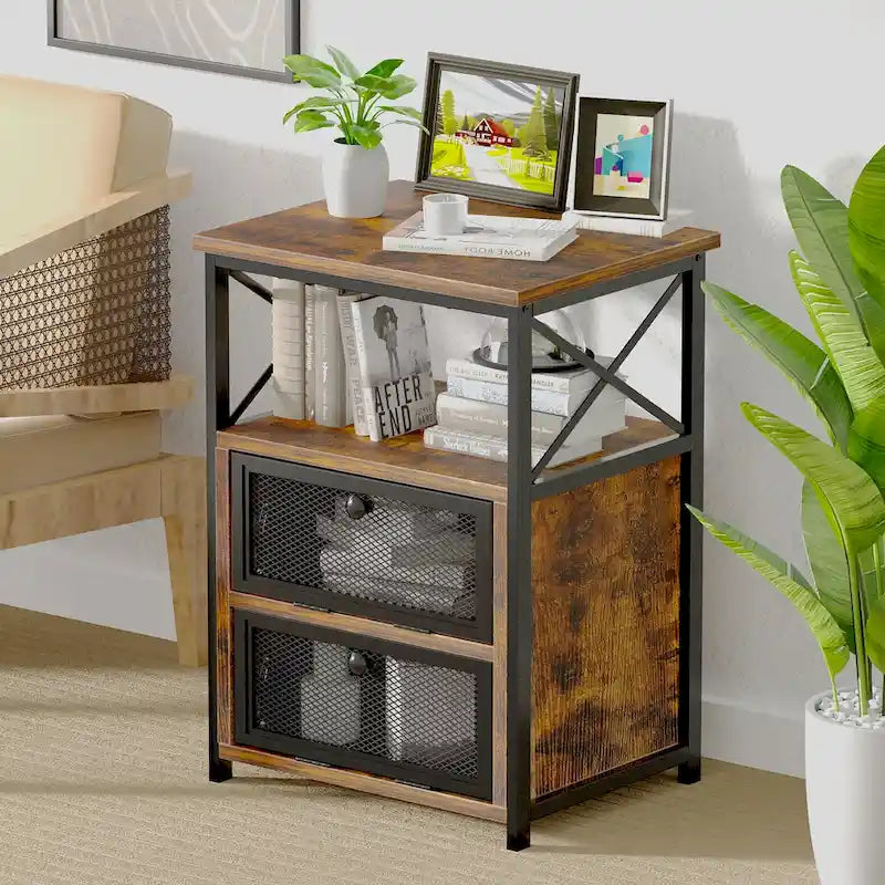 Table de chevet avec 2 tiroirs et étagère de rangement pour chambre, petites tables de chevet, table de chevet