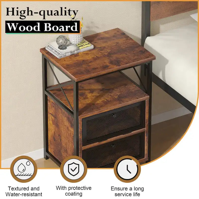 Table de chevet avec 2 tiroirs et étagère de rangement pour chambre, petites tables de chevet, table de chevet