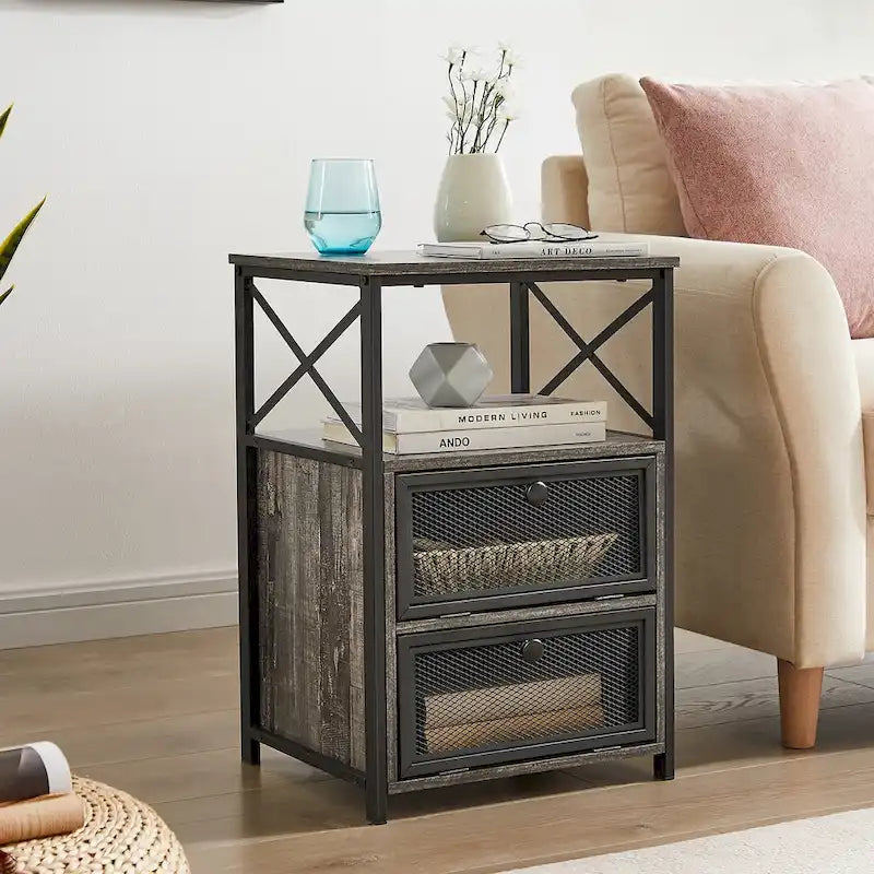 Table de chevet avec 2 tiroirs et étagère de rangement pour chambre, petites tables de chevet, table de chevet