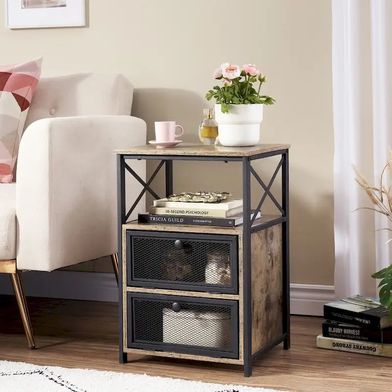 Table de chevet avec 2 tiroirs et étagère de rangement pour chambre, petites tables de chevet, table de chevet