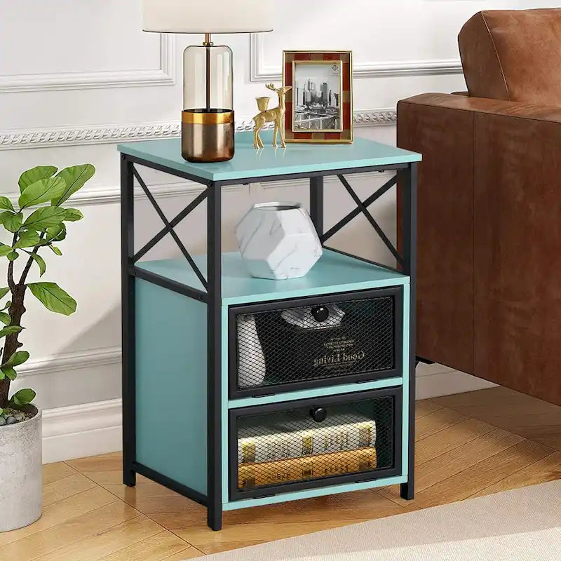 Table de chevet avec 2 tiroirs et étagère de rangement pour chambre, petites tables de chevet, table de chevet