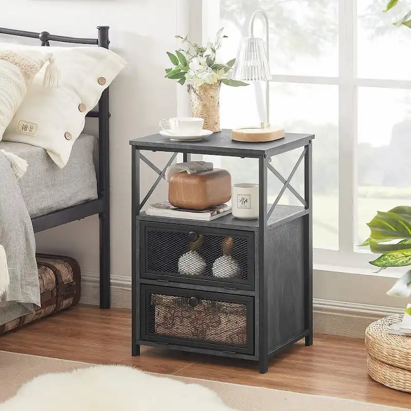 Table de chevet avec 2 tiroirs et étagère de rangement pour chambre, petites tables de chevet, table de chevet
