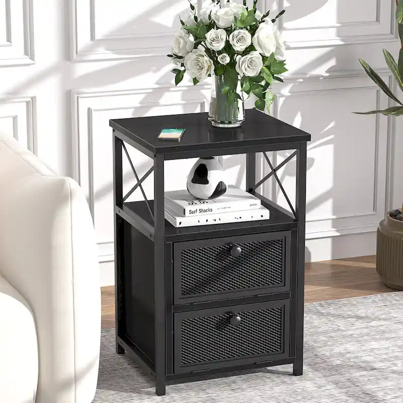 Table de chevet avec 2 tiroirs et étagère de rangement pour chambre, petites tables de chevet, table de chevet