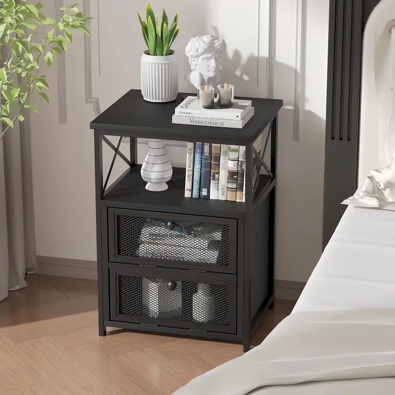 Table de chevet avec 2 tiroirs et étagère de rangement pour chambre, petites tables de chevet, table de chevet