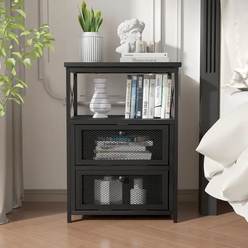 Table de chevet avec 2 tiroirs et étagère de rangement pour chambre, petites tables de chevet, table de chevet