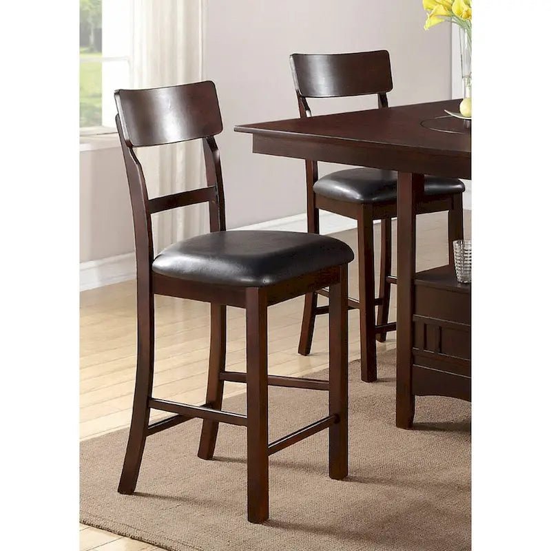 Lot de 2 chaises de salle à manger en bois massif marron, chaises hauteur comptoir, avec coussin rembourré et dossier unique