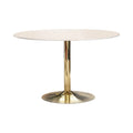 30 Inch Round Marble Top Modern Dining Table, White and Gold