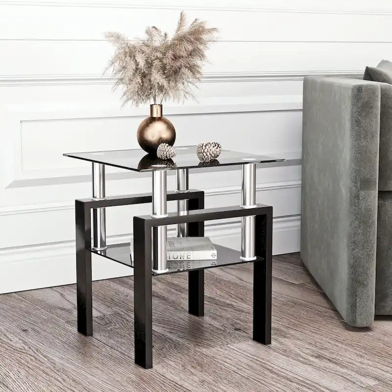Table de thé/café/d'appoint carrée moderne en verre trempé - 17,72 long. x 17,72 larg. x 20,5 haut.