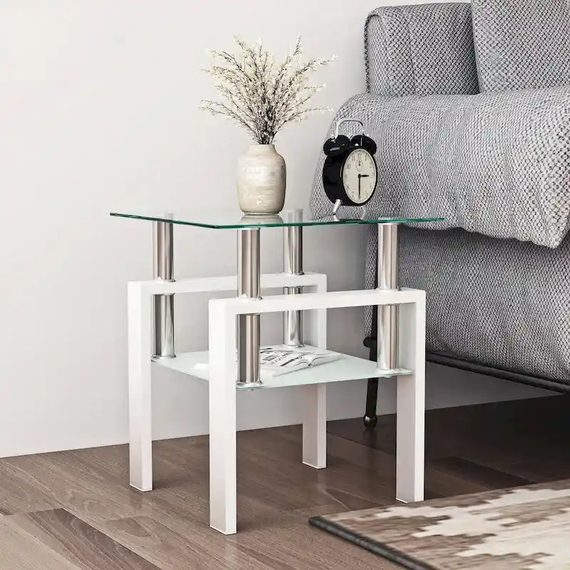 Table de thé/café/d'appoint carrée moderne en verre trempé - 17,72 long. x 17,72 larg. x 20,5 haut.